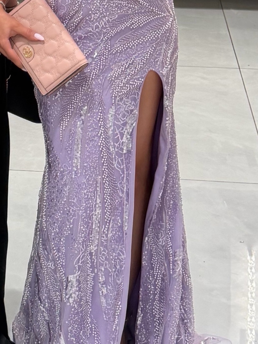 Lavender Beaded Maxi Dress with Side Thigh Slit